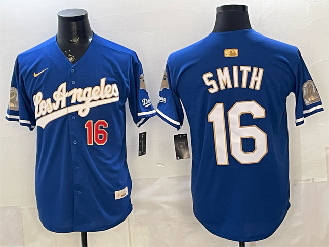 Men's Royal Los Angeles Dodgers #16 Will Smith 2026 Gold Collection 9x & B2B Champs Patch Stitched Baseball Jersey